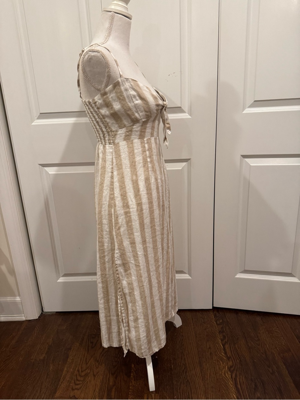 Faithfull the Brand Fiscardo Linen Striped Tie Front Midi Dress M/6 - Picture 5 of 16